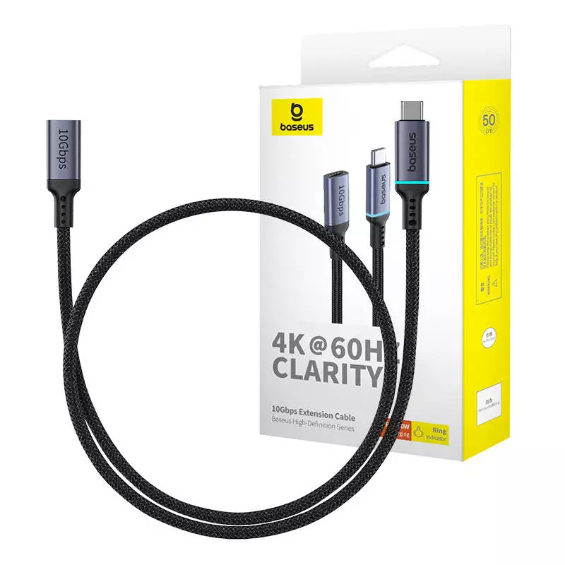 Baseus High Definition hosszabbító kábel USB-C apa - USB-C anya, 10Gbps, 0,5m (fekete)
