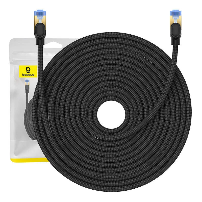 Baseus Cat.7 fonott hálózati kábel Ethernet RJ45 csatlakozókkal, 10 Gbps sebesség, 25 méter, fekete