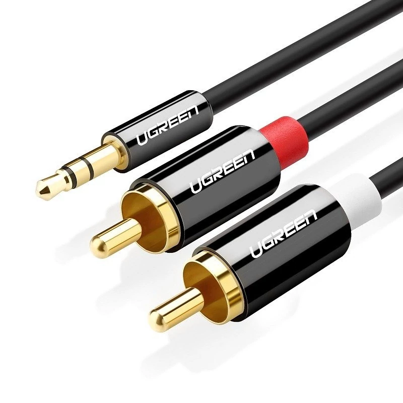 UGREEN AV116 3,5 mm Jack - 2 x RCA audio kábel, 2 m, fekete