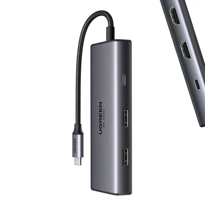 UGREEN CM498 6 az 1-ben Adapter - USB-C-ről 2x USB-A 3.0-ra, USB-C 3.0-ra, 2x HDMI-re, PD-vel