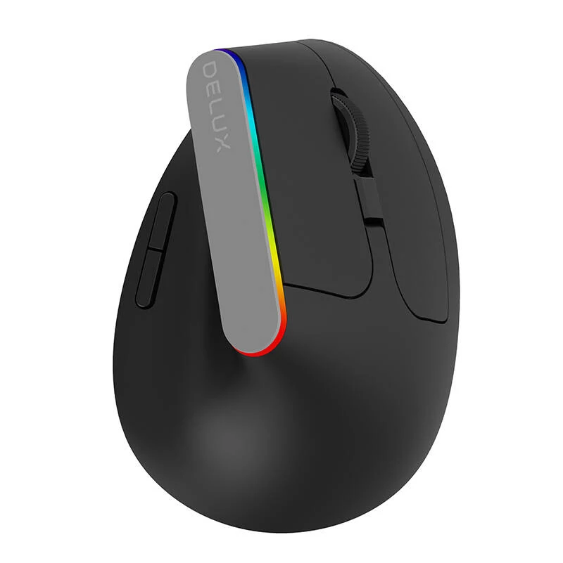 Vezeték nélküli vertikális egér Delux M618C 2.4G 1600DPI RGB (fekete)