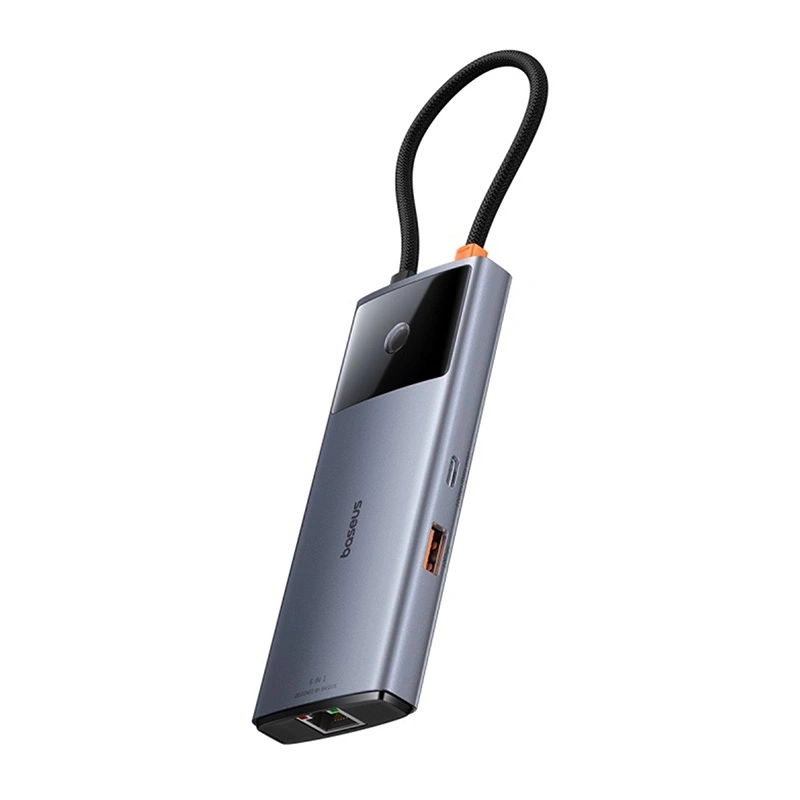 Baseus Metal Gleam 2 sorozatú 6 az 1-ben Hub, USB-C 2xUSB 3.0 + USB-C + HDMI + USB-C PD + Ethernet RJ45
