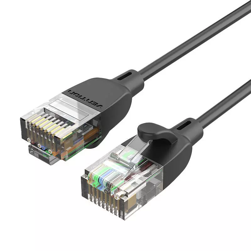 Vention IBIBH CAT6A UTP Ethernet kábel, 10Gbps, 2m, fekete, slim
