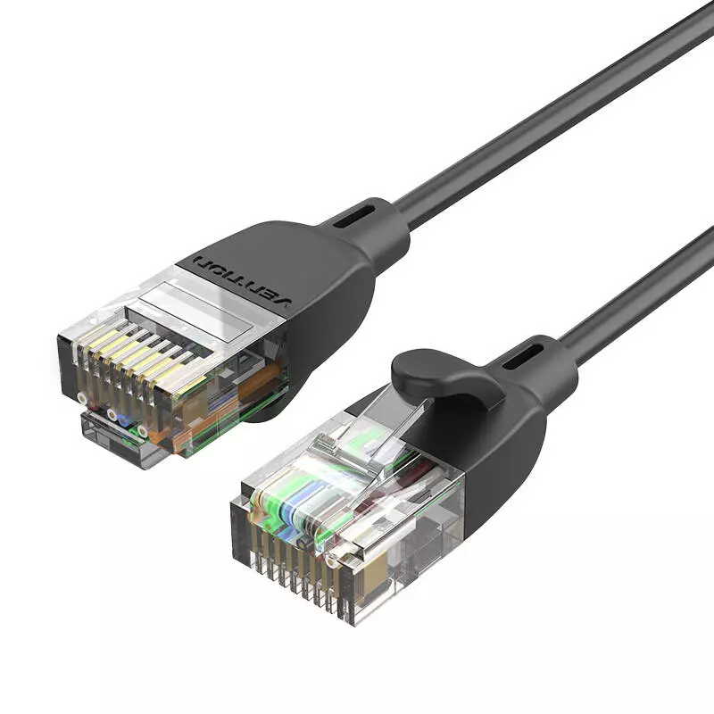 Vention IBIBG CAT6A UTP Ethernet kábel RJ45 csatlakozókkal, 10 Gbps, 1,5 m, fekete, slim