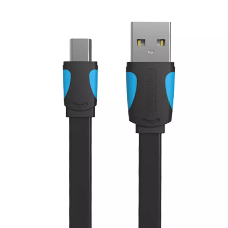 Vention VAS-A14-B100 Lapos USB 2.0 A - MiniUSB 5-pin kábel, 2A, 1 méter, Fekete