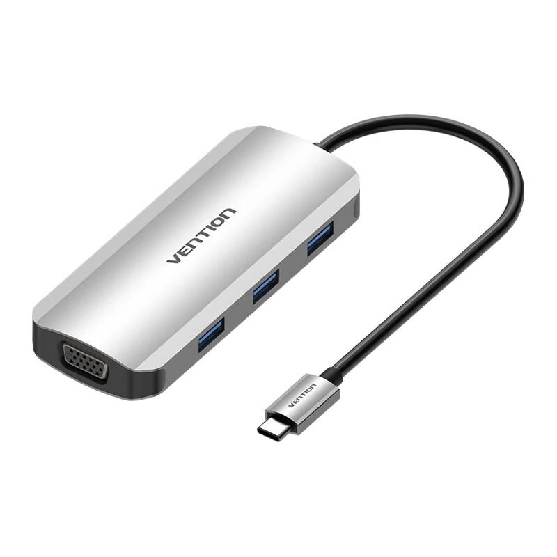 Vention TOIHB USB-C dokkolóállomás HDMI, VGA, 3x USB 3.0, PD csatlakozóval (szürke)