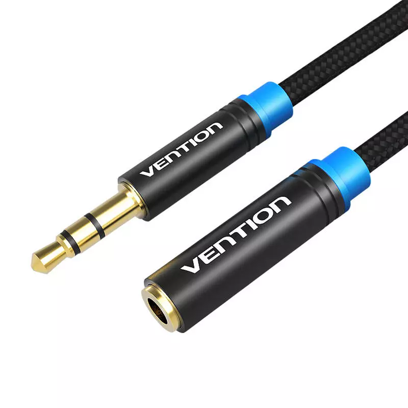 Vention VAB-B06-B100-M 1m Fekete 3,5 mm-es  fonott sztereó audiokábel csatlakozókkal