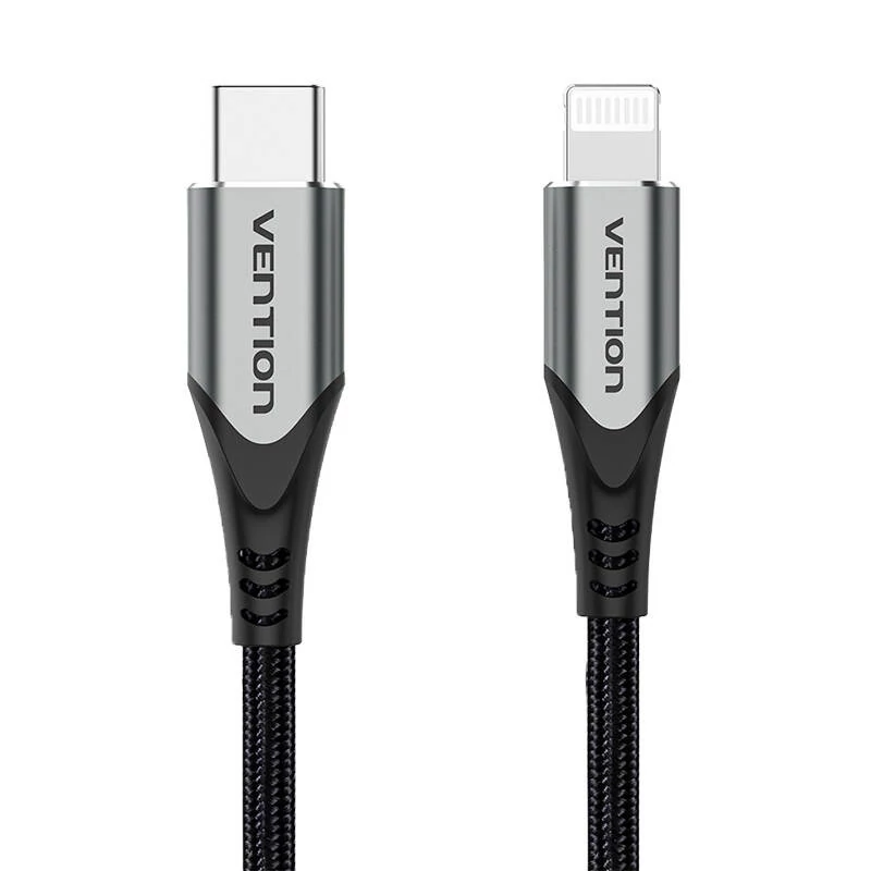 Vention TACHH USB-C 2.0 - Lightning kábel, 2 méter, szürke, MFi tanúsítvánnyal