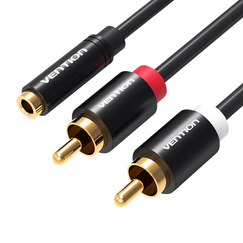 Vention VAB-R01-B200 2m Fekete 3,5mm Jack - 2x RCA Csatlakozós Audio Kábel