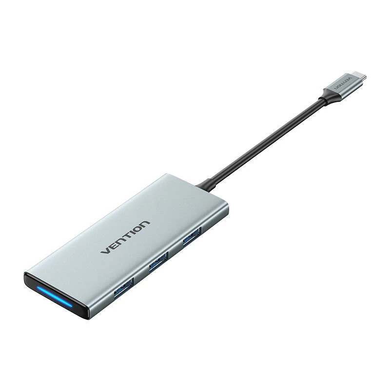 Vention TOPHB USB-C - HDMI, 3x USB 3.0, SD, TF, PD Hub (0,15 m, szürke)