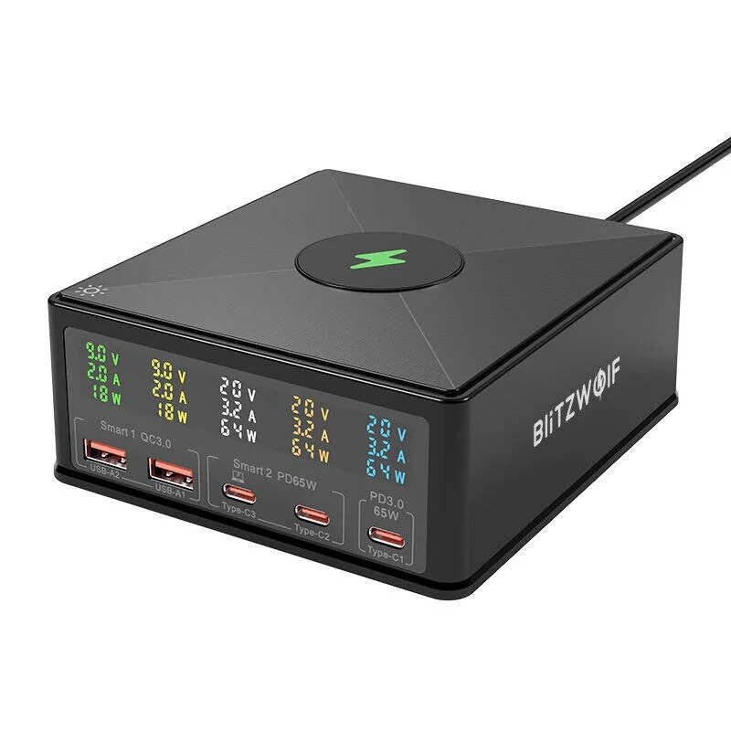 BlitzWolf 868H töltőállomás, 2xUSB-A, 3xUSB-C, 160W (fekete)