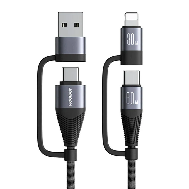 Joyroom SA37-2T2 4 az 1-ben töltőkábel (2 USB-C, 1 Lightning, 1 USB-A), 60W, 1,2 m, fekete