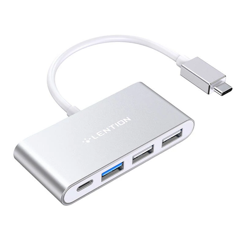 Lention 4in1 Hub USB-C to USB 3.0 + 2x USB 2.0 + USB-C (ezüst)