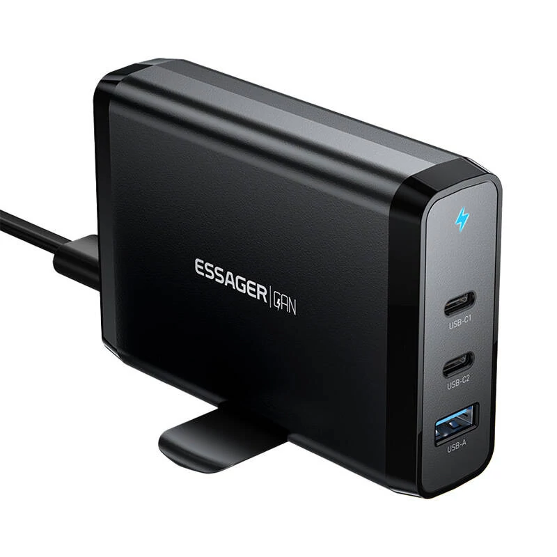 Essager GaN 140W Asztali Töltő 2x USB-C és 1x USB-A Csatlakozóval (Fekete)