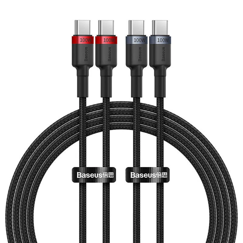 Kábel Baseus Cafule USB-C – USB-C 100W, 2m, 2 db (piros fekete, szürke fekete)