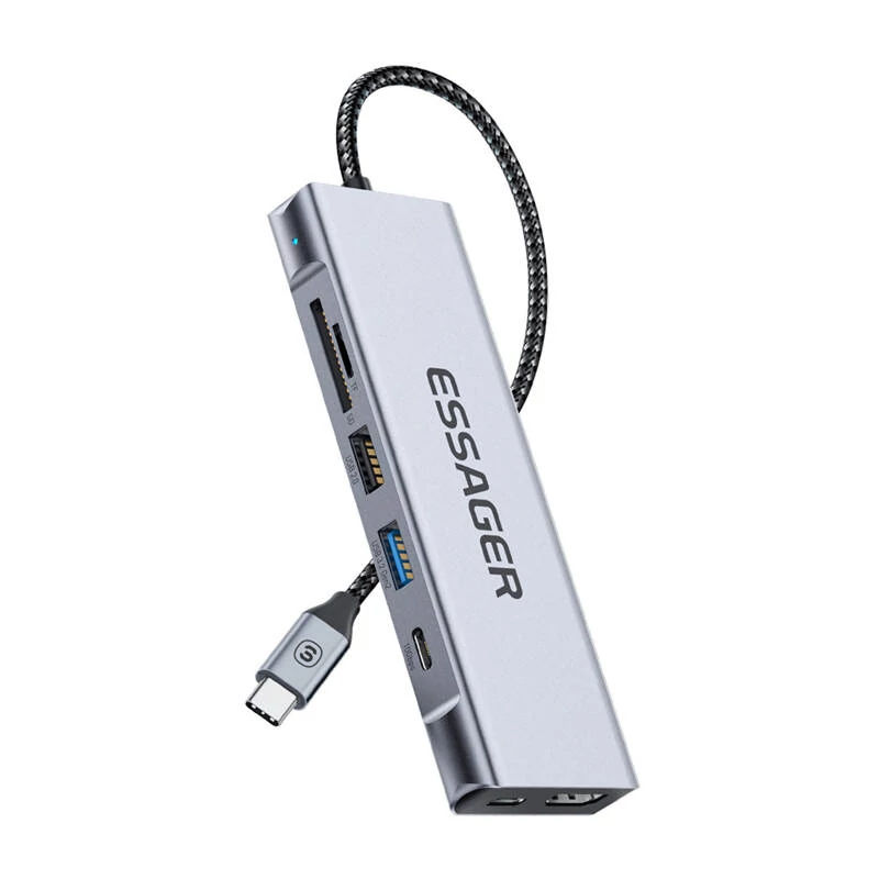 Essager EHB08-QK0G-Z dokkoló állomás HDMI, 2xUSB-A, SD kártya, TF kártya (szürke)