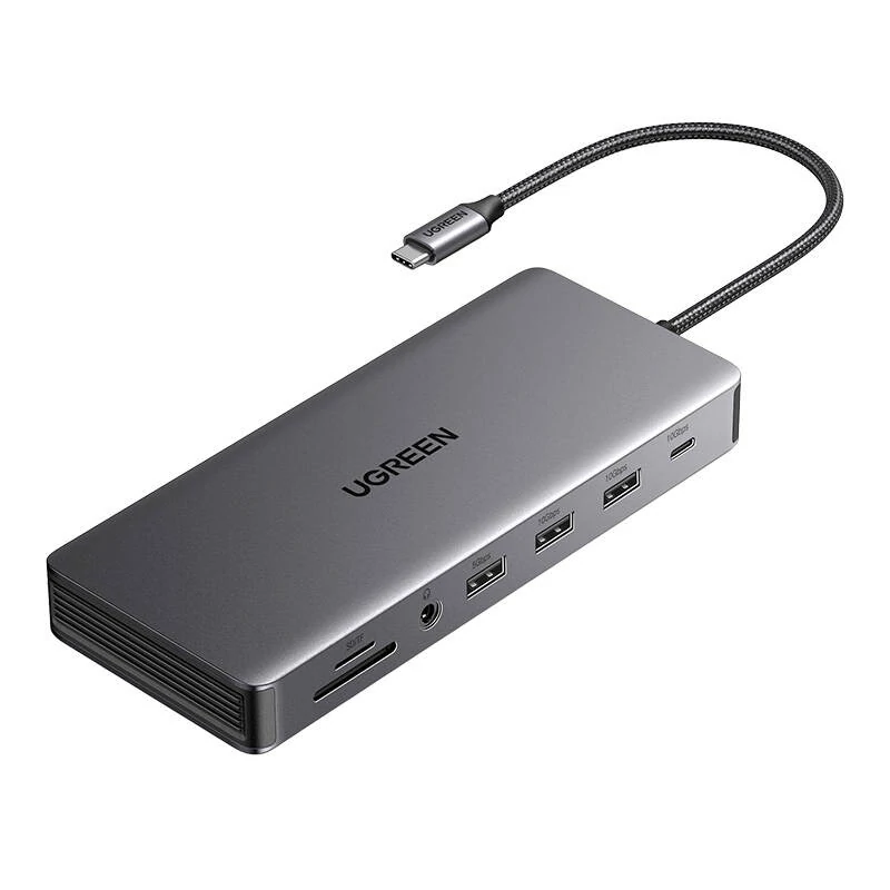 Ugreen CM681 USB-C Hub 4x USB, 2x HDMI, DisplayPort, RJ45, SD/TF, AUX, PD 100W (Szürke)