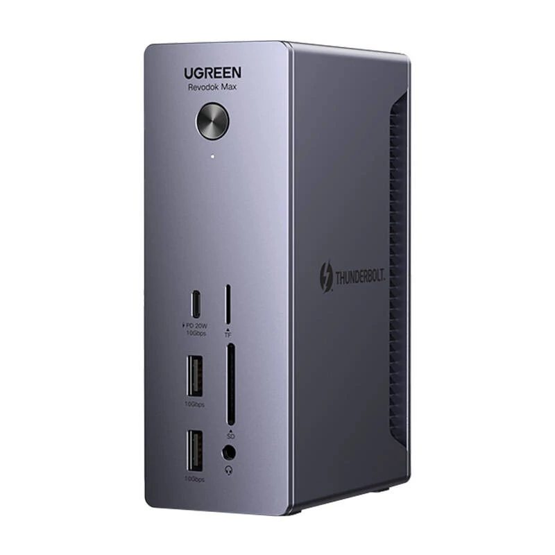 Ugreen U710 dokkolóállomás 2x Thunderbolt 4, DisplayPort 8K 30Hz, 4x USB, USB-C, RJ45, SD/TF, AUX, PD 90W (szürke)