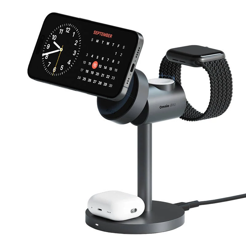 Aukey LC-MC311 MagFusion 3 az 1-ben vezeték nélküli töltő, 15W Qi2 (szürke)