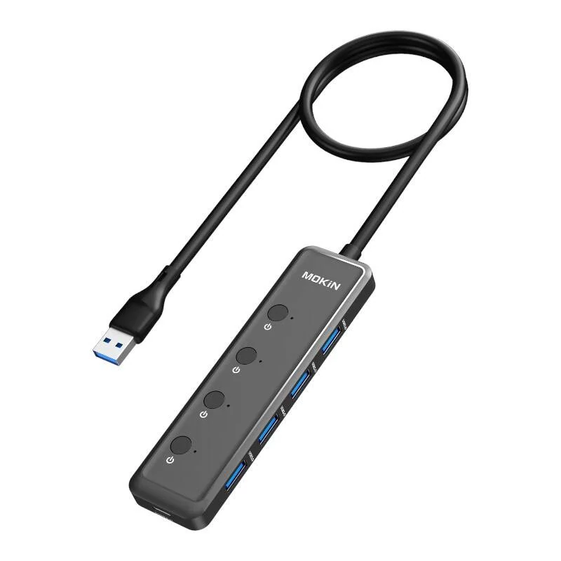 MOKiN USB-A3.0 5in1 HUB 4xUSB-A + 1xUSB-C DC (fekete)