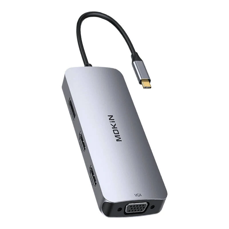 MOKiN 8 az 1-ben USB-C HUB VGA+2xHDMI (ezüst)