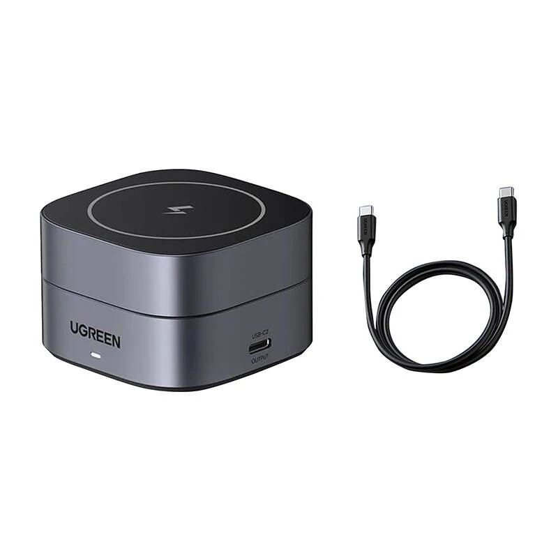 Ugreen W256 Qi 2 az 1-ben indukciós töltő iPhone-hoz és AirPods-hoz, 20W (fekete) + 1m USB-C - USB-C kábel