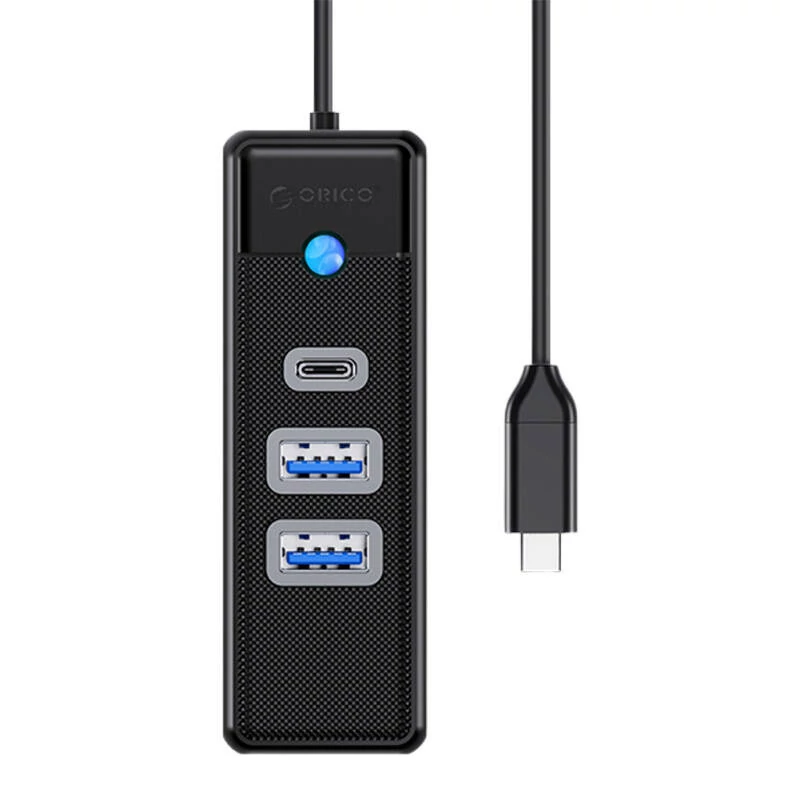 Orico USB-C - 2x USB 3.0 + USB-C elosztó, 5Gbps, 0,15 m (fekete)