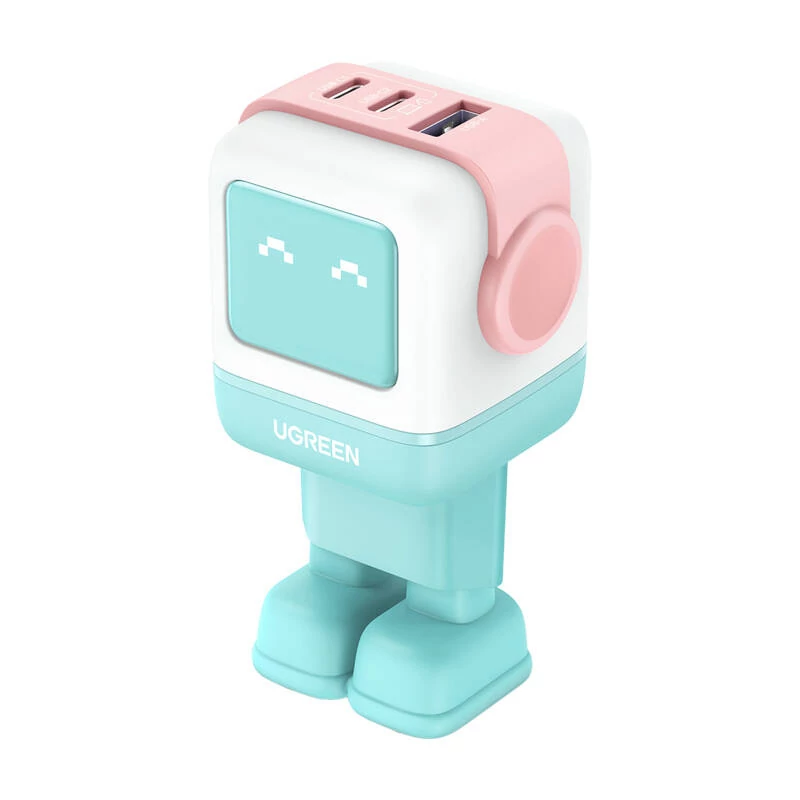 Ugreen Nexode RG (Robot GaN) fali töltő, 2x USB-C + USB, 65W (rózsaszín-kék)