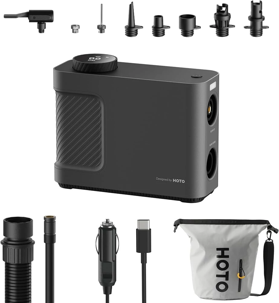 HOTO QWCQB002 hordozható kompresszor (3x 2500 mAh, 150 PSI, 350 l/perc, 12V)