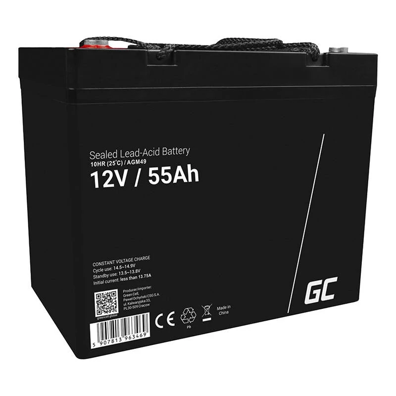 Green Cell AGM49 12V 55Ah AGM VRLA karbantartásmentes akkumulátor (fűnyíróhoz, robogóhoz, hajóhoz, kerekesszékhez)