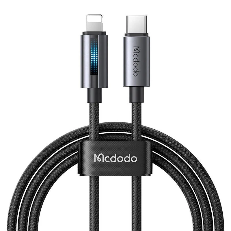Mcdodo CA-5710 USB-C - Lightning kábel 36W-os gyorstöltéssel és villogó fénnyel 1,2m (fekete)