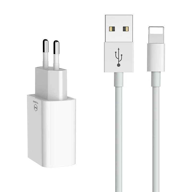 Mcdodo CH-6720 USB dupla töltő utazó készlet 1 méteres Lightning kábellel (EU, fehér)