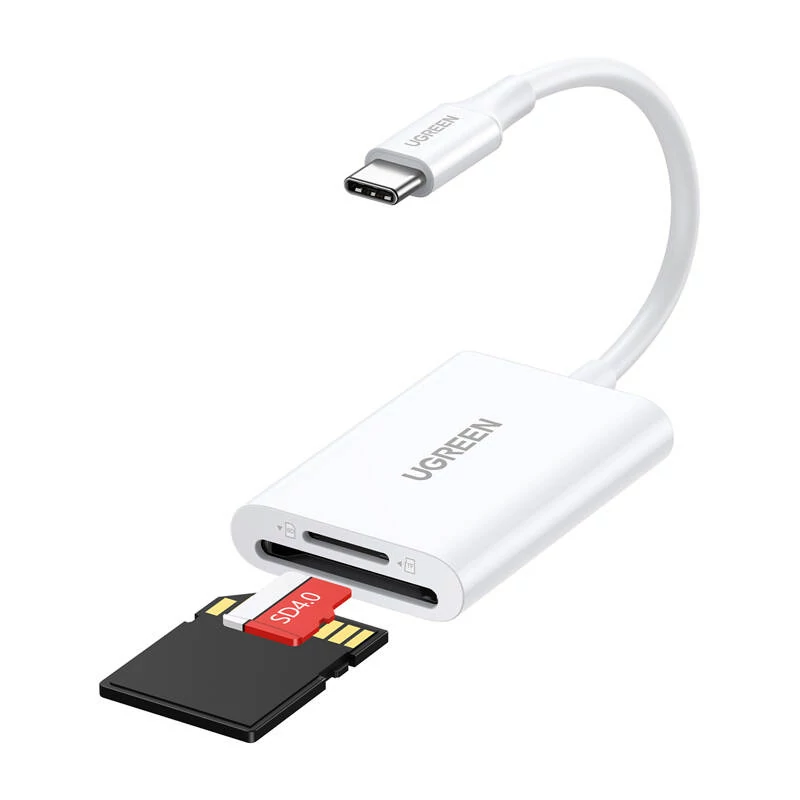 Ugreen 2-az-1-ben USB-C Kártyaolvasó CM265 (fehér)