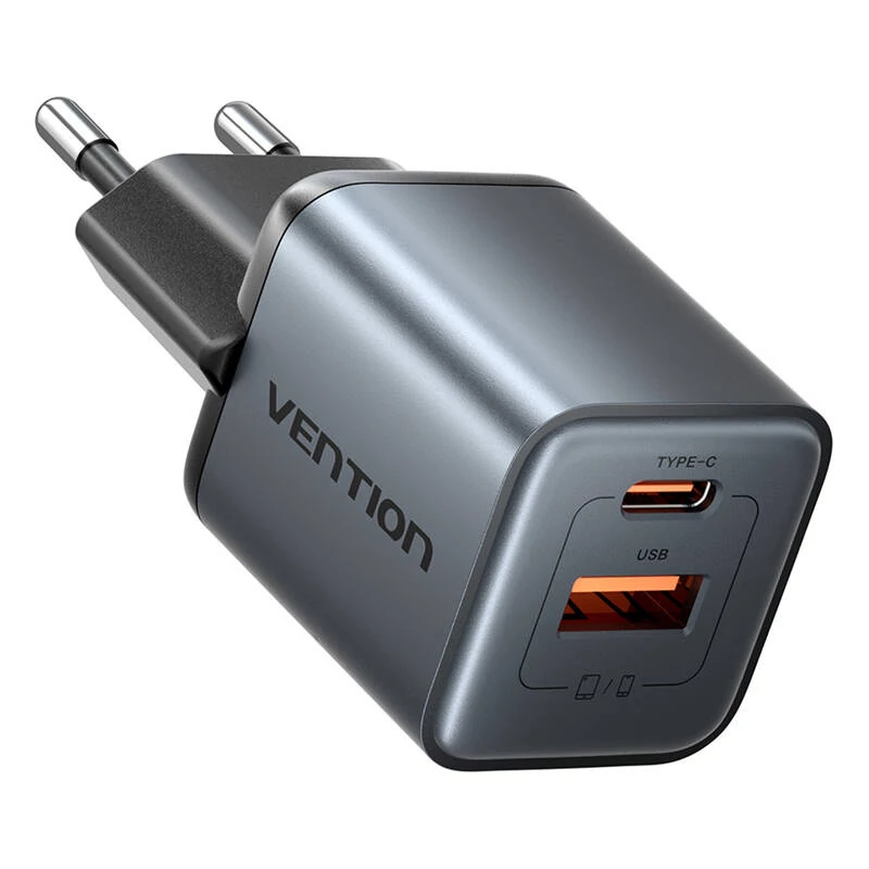 Vention GaN  USB-C + USB-A 30W-os töltő (szürke)