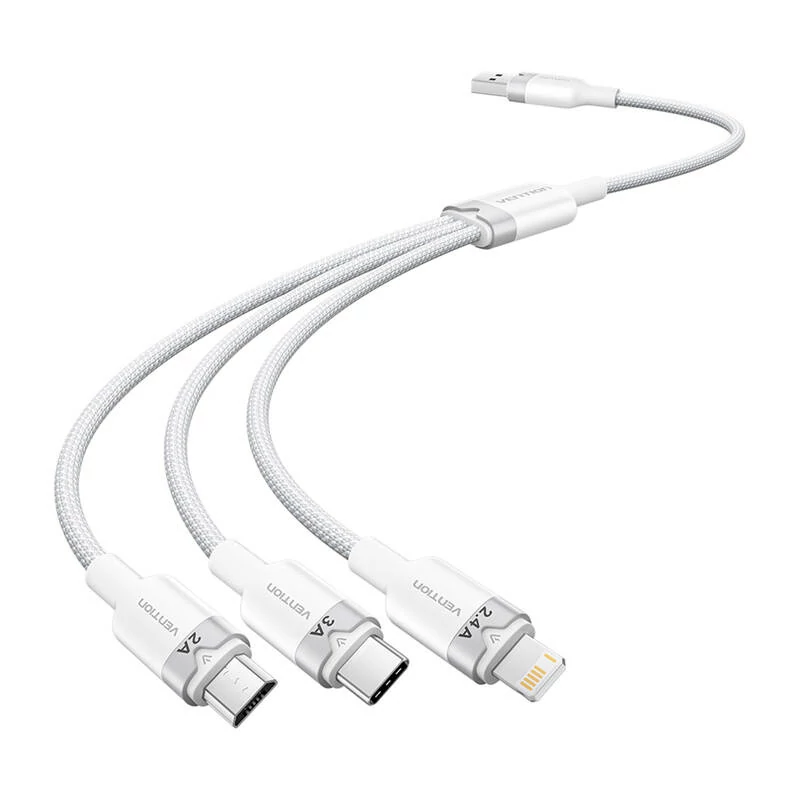 USB 2.0 A-3in1 3A kábel Vention CTPWG 1.5M (fehér)