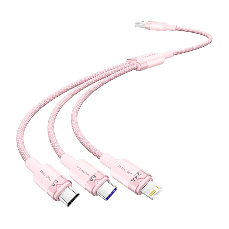  Vention CTRPG USB 2.0 A és 3 az 1-ben 6A kábel1.5M (rózsaszín)