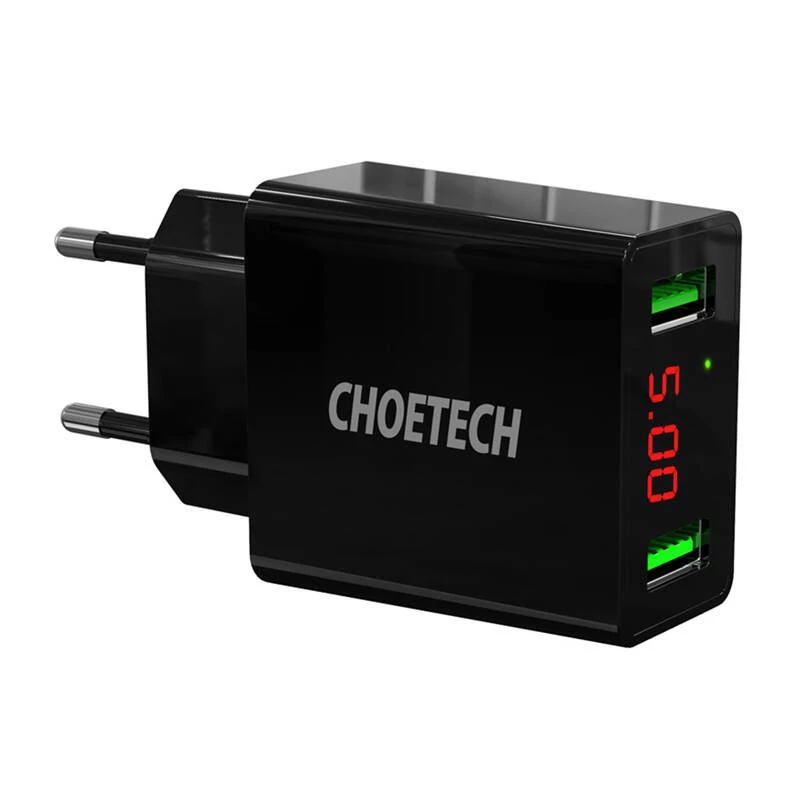 Choetec C0028 2*USB-A hálózati töltő kijelzővel (fekete)